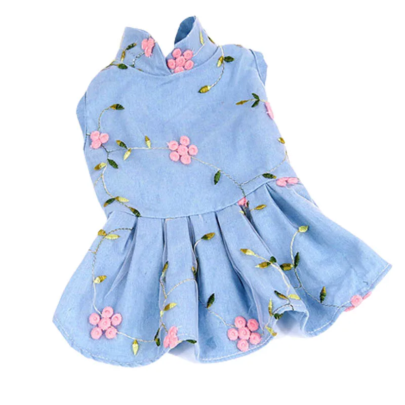 

Princess Dog Dress Jeans Puppy Dog Costume Floral Pet Dogs Clothing For Small Medium Dogs Puppy Outfit Denim Pet Wedding Dresses