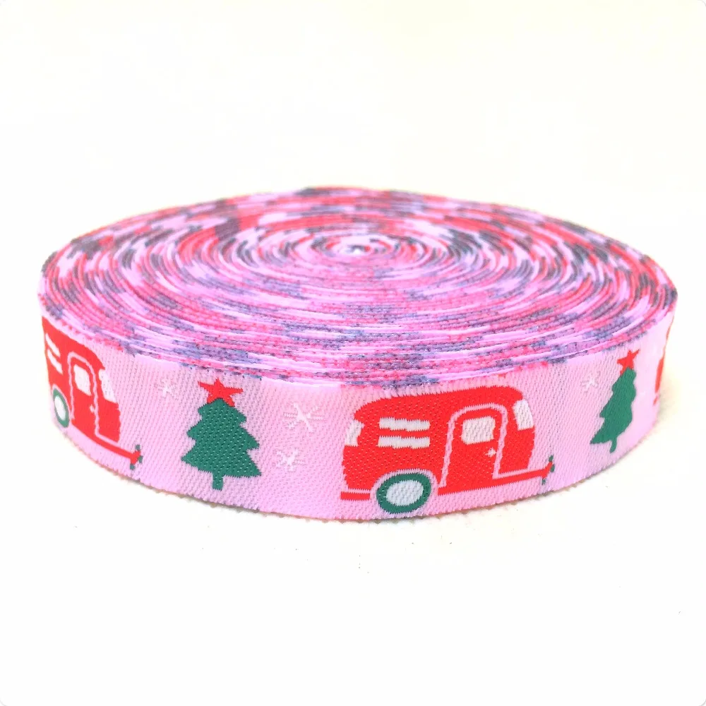 

2014 NEW wholesale 5/8 '(16 mmx10yards) Polyester Woven Jacquard Ribbon with The Christmas tree and the bus KTZD15102106