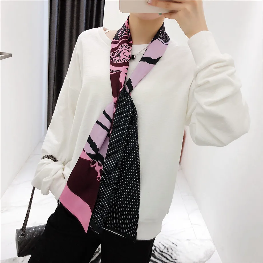 160cm Luxury Brand New Design Tassels Chain Twill Scarf Double-deck Women Scarf Head Silk Scarves Wraps Neckerchief For Ladies