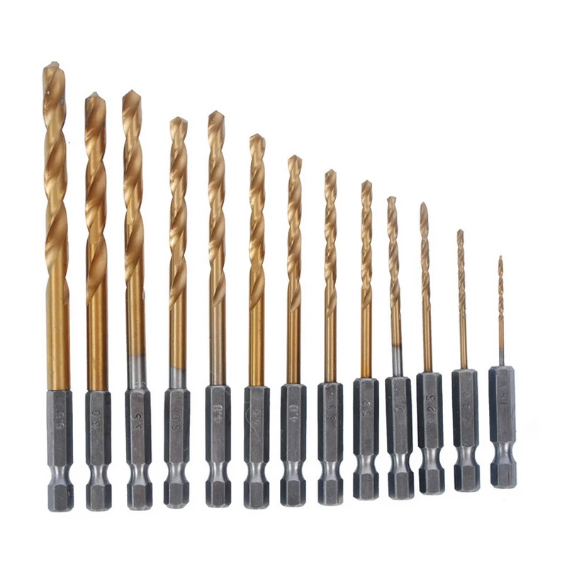 

13 Pc Titanium Coated Hss Drill Bit Set for Metal Power Tools Accessories with 1/4 Hex Shank Makita 1 Drill Bit Drill Bit