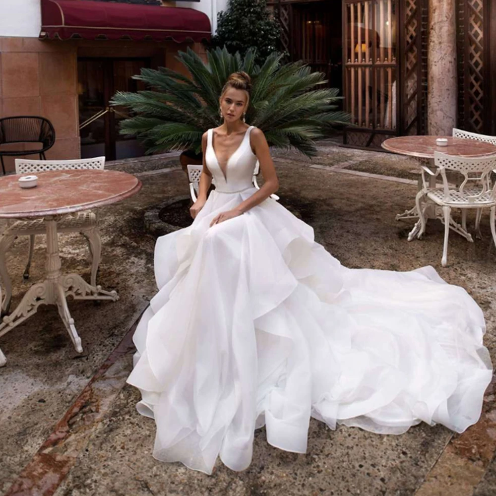 

Vestido de Novia Backless A-line Wedding Dresses 2019 Satin Bodice Simple Robe de Mariee Organza Skirt Princess Hochzeitskleid