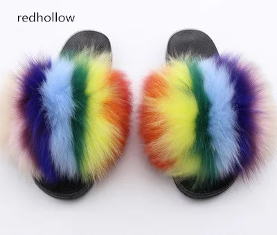 

Women Fur Slippers Luxury Real Fox Fur Beach Sandal Shoes Fluffy Comfy Furry Flip Flops Comfortable Hairy Slipper Sandals