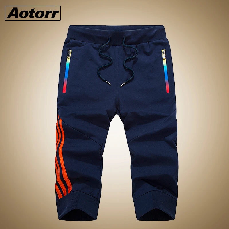 

2019 Brand Mens Gym Shorts Striped Jogging Sports Bodybuilding Sweatpants Male Casual Workout Training Knee Length Short Pant
