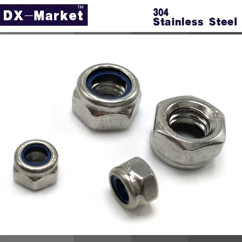 m3 , 100pcs , Stainless Steel 304 Nylon Insert Lock Nut , Metric din985