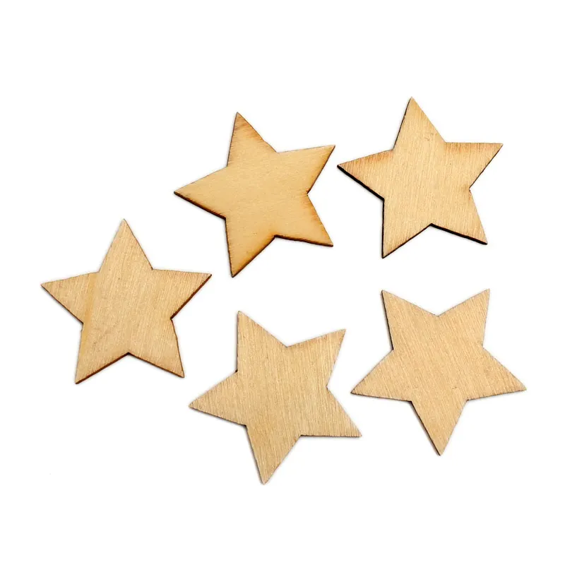 

100pcs 35mm Unfinished Star Wood Slices Embellishments MDF Wooden Cutout Flatback Scrapbooking For Cardmaking Art Wedding Decor