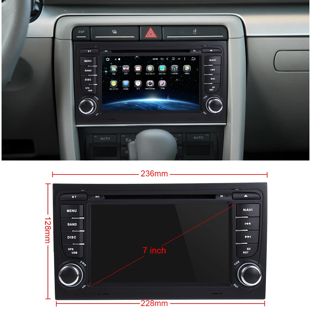 Discount Eunavi Car Multimedia Player Car Radio 2 Din GPS Android 8.0 Stereo System For Audi/A4/S4 2002-2008 4GB RAM DVR OBD2 FM 1