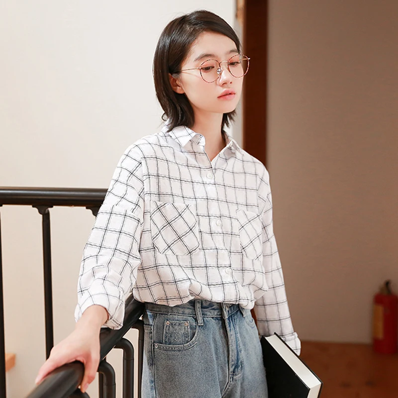 

2018 Women'S Korean Punk Harajuku Ulzzang College Loose Lapel Plaid Harajuku Shirt Female Japan Kawaii Shirts Clothing For Women