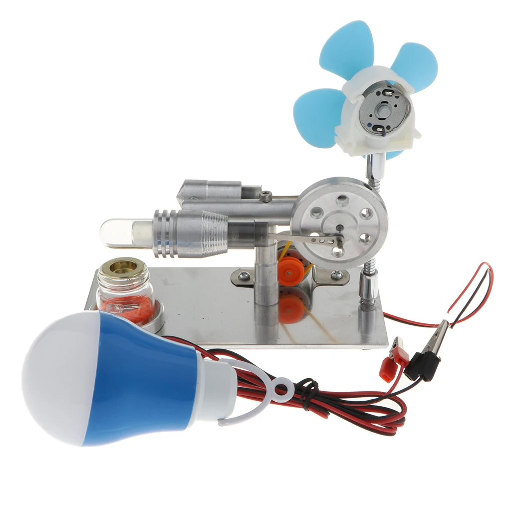 DIY Fanner Rotating & LED Lamp Flywheel Stirling Engine Model Motor Power Generator Science Toy