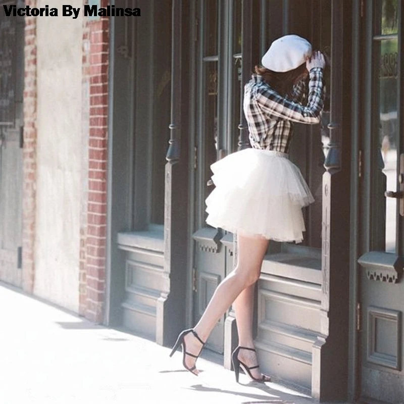 

Fashion Womens White Mini Tulle Skirt Fairy Black Secret saia Voile Bouffant Puffy Skirt Short Tutu Skirts Custom Made