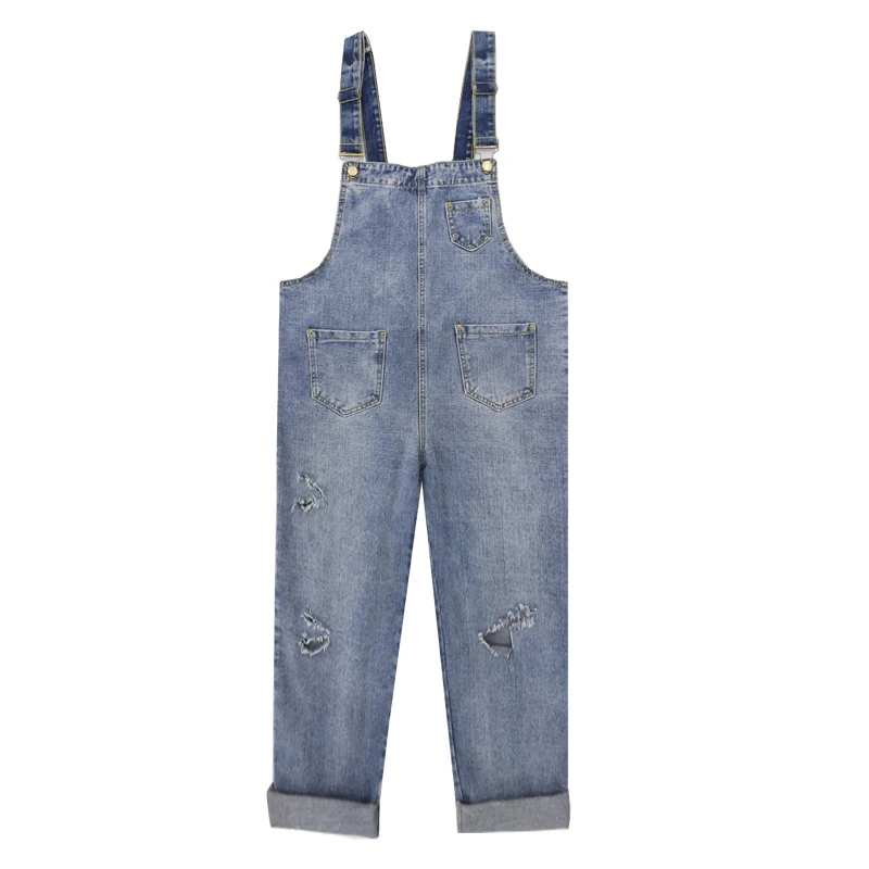 Denim color Women Denim Jumpsuits New Casual Ripped Hole Loose Denim Overalls Slim Female High waist Washed Nine pants Overalls Women JIA208 - Цвет: Denim color