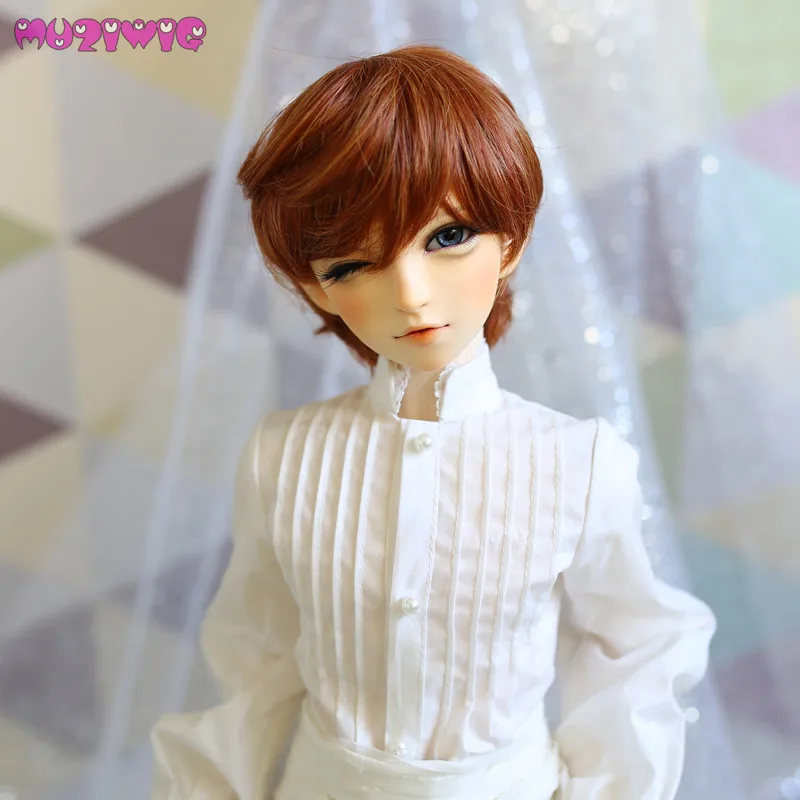 

MUZIWIG 2018 bjd 1/3 1/4 1/6 Synthetic Reddish Brown Boy Style Handsome Short doll wig hair for SD dolls wigs accessories