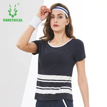 Vansydical шорты для занятия йогой женские полосатые хлопковые беговые Топы Для Йоги Спортивные футболки с коротким рукавом дышащие топы для фитнес-тренировки