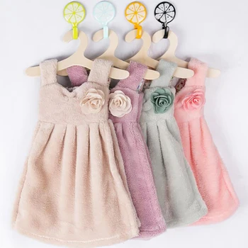 

Creative Lovely Dress Towel Thick Coral Velvet Absorbent Towels Hanging Hand Towel For Kitchen Bathroom Use