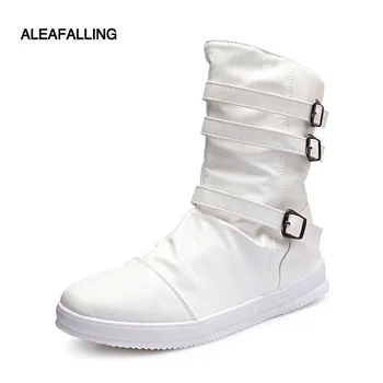 

Aleafalling Classcial Outdoor Men's Shoes Buckle Relax Male High Boots Street Fashion Trend Ankle Motorcycle Boots MBT24
