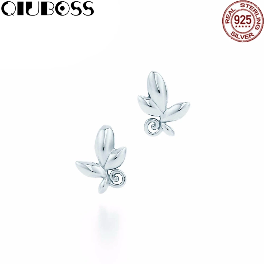 

QIUBOSS TIFF 925 Sterling Silver New Beautiful Butterfly Earrings Lady Cute Earrings Small Insect Stud Earrings TIFF