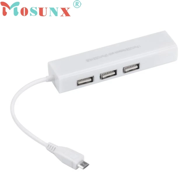 ECOSIN2 Micro USB to Network LAN Ethernet RJ45 Adapter with 3 Port USB 2.0 HUB Adapter JAN30
