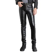 Мужские модные панк брюки из искусственной кожи Брюки "locomotive" Рок сценические костюмы для мужчин Slim Fit повседневные кожаные брюки