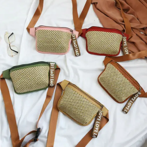 Женская поясная сумка на пояс, дорожная сумка на бедрах, маленькая сумочка, нагрудная сумка, плетеная Сумка из ротанга, соломенная сумка