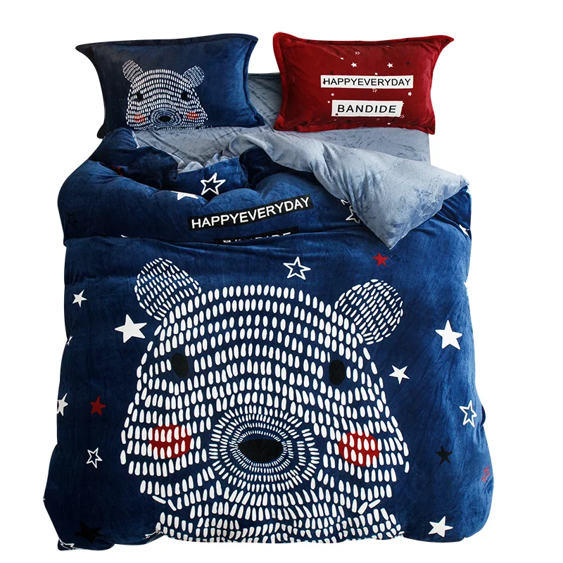 

Blue Cartoon Fleece Bedding Set Queen Twin Size 3/4Pcs Bed set Winter Warm Duvet Cover Pillocase Bed sheet Suitable for boys #s