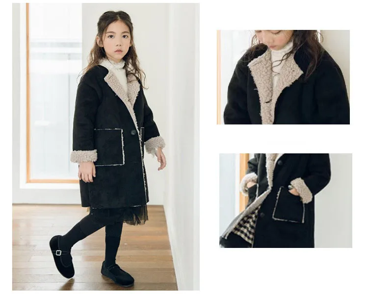 2018 casual woolen tops kids solid fleece jackets girls long winter coats clothes children o-neck long sleeve thick trench coats (14)
