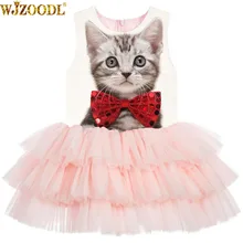 Нарядное платье для девочек на день рождения модные платья для девочек с принтом кота и большим бантом на свадьбу, торжественное бальное платье принцессы, детское платье