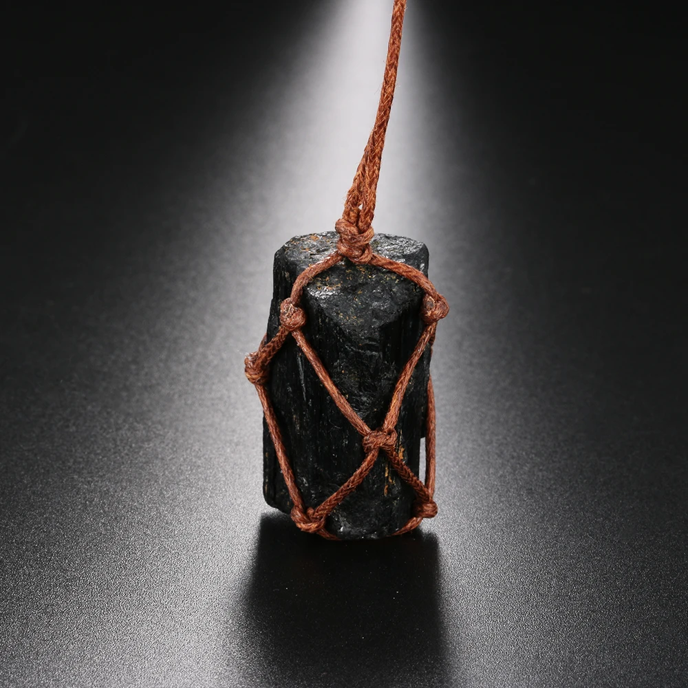 

1PC Natural Stone Crystal Pillar Black Tourmaline Raw Big Long Chain Necklace Pendants Handmade Accessories Fashion Jewelry Gift