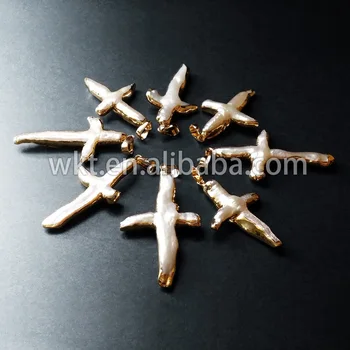 

WT-P346 Fashion !! Freshwater pearls cross pendant,cross pendants with gold eletroplated on edged