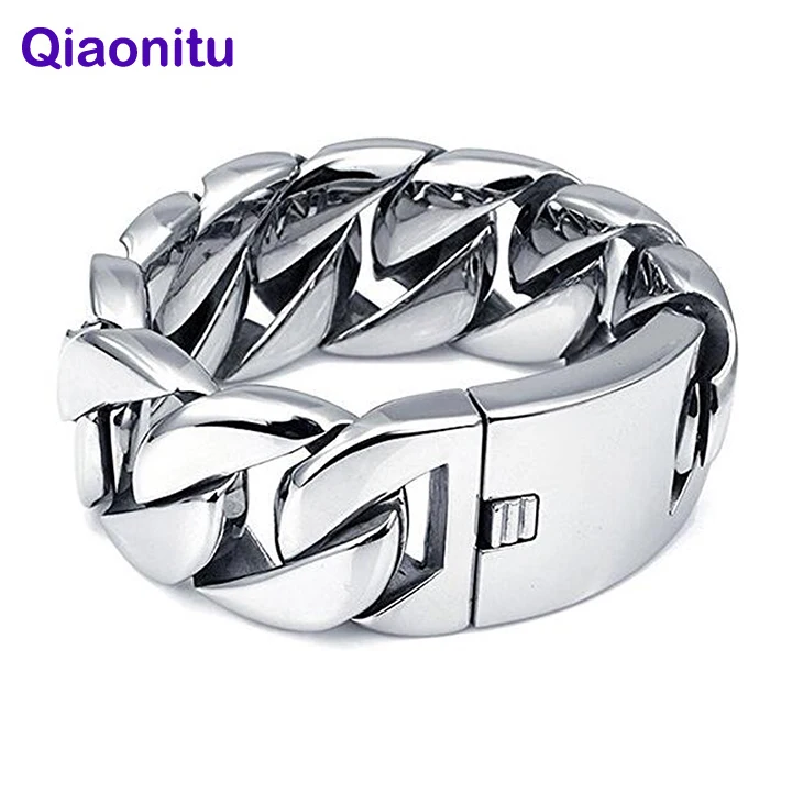 Punk Rock Блестящий Снаряженная Кубинский звено цепи Нержавеющая сталь браслет Для мужчин тяжелых Для мужчин s Браслеты цепи велосипеда Wrstband 20 мм/ 24 мм/31 мм