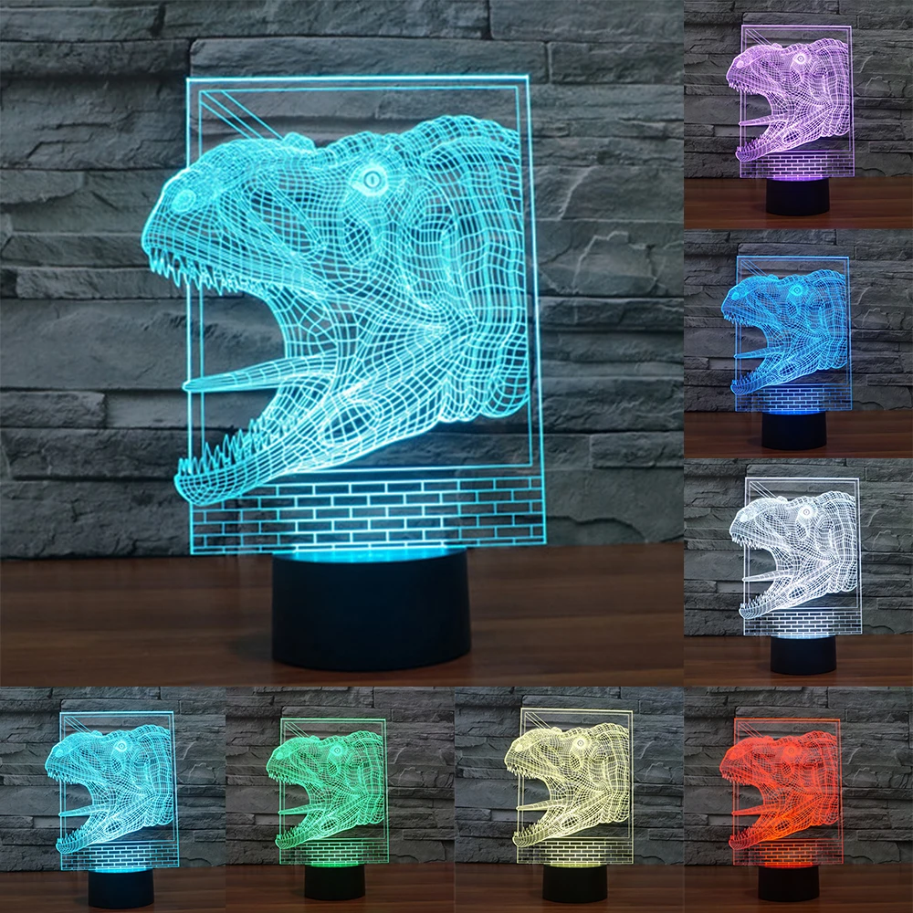

Creative Dinosaur head 3D Lamp 7 Color Changing Acrylic USB LED Discoloration Colorful Atmosphere Lamp indoor lighting IY803344