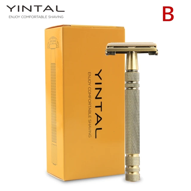 YINTAL Men's Bronze Classic Doublesided Manual Razor Long Handle Box