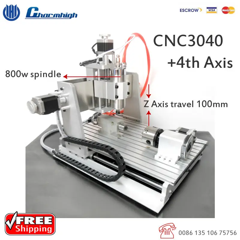 

Free shipping Z Axis 100mm 4 Axis Desktop CNC3040GHD 800w Spindle CNC Router Water-cooled Spindle CNC Machine 110v / 220v