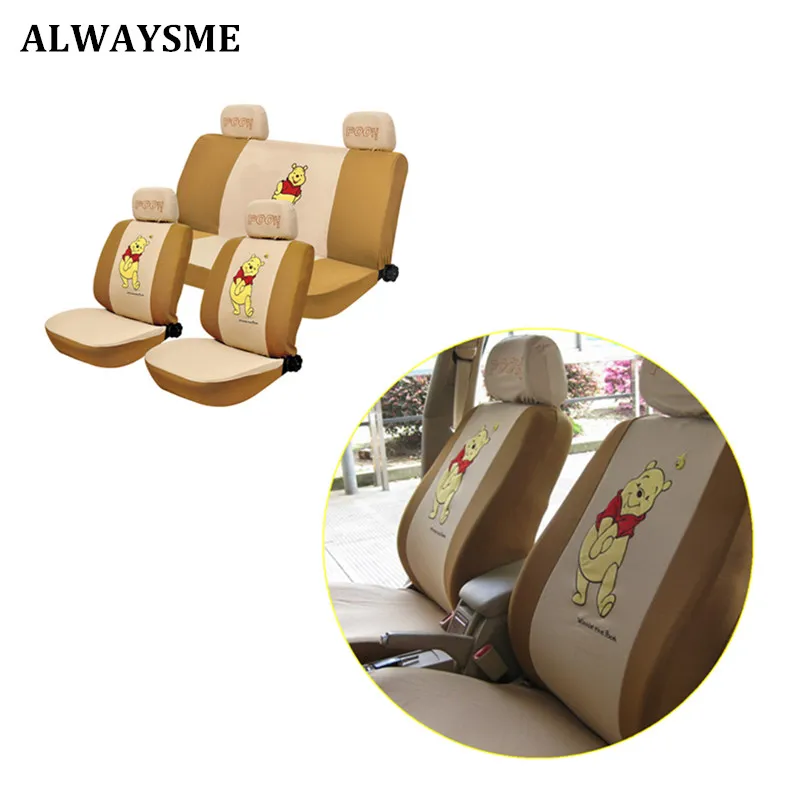 

ALWAYSME Full Sets Front And Back Seats Pooh Universal Fits Most Car Width Less 1.8M Car Auto Seat Covers Sandwich Material