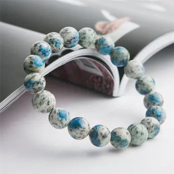 

Genuine Natural K2 Blue Volcanic Blue Bracelet 10mm Gemstone Stretch Crystal Round Beads Women Men AAAAA