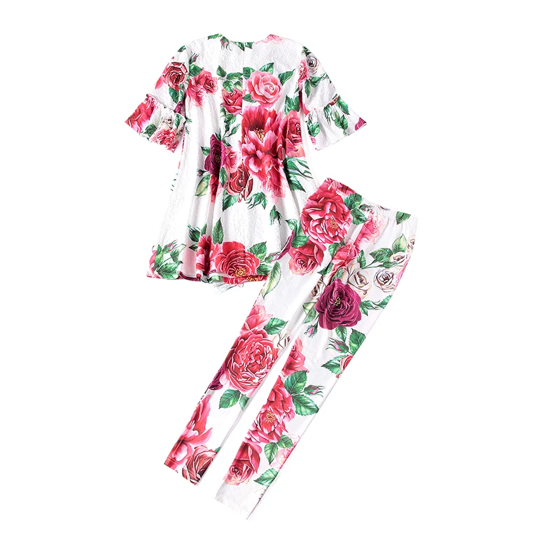 LD LINDA DELLA Autumn Fashion Runway Pants Suit Sets Women's Appliques Floral Print Long Pants Suit Two-Pieces Set