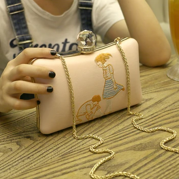 

Lady New Women Embroidery Box Bag Brand Dedigner Handbags High Quality Chain Shoulder Messenger Bags Ladies Diamond Evening Bags