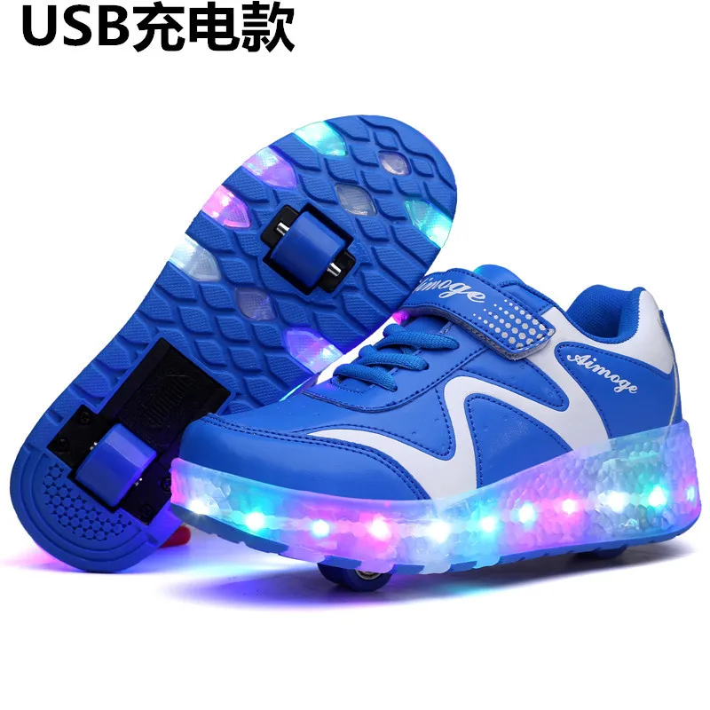 Heelys/модная детская обувь для мальчиков с USB, светодиодный светильник, Детские кроссовки с двумя колесами, детские роликовые коньки, светящаяся обувь для девочек