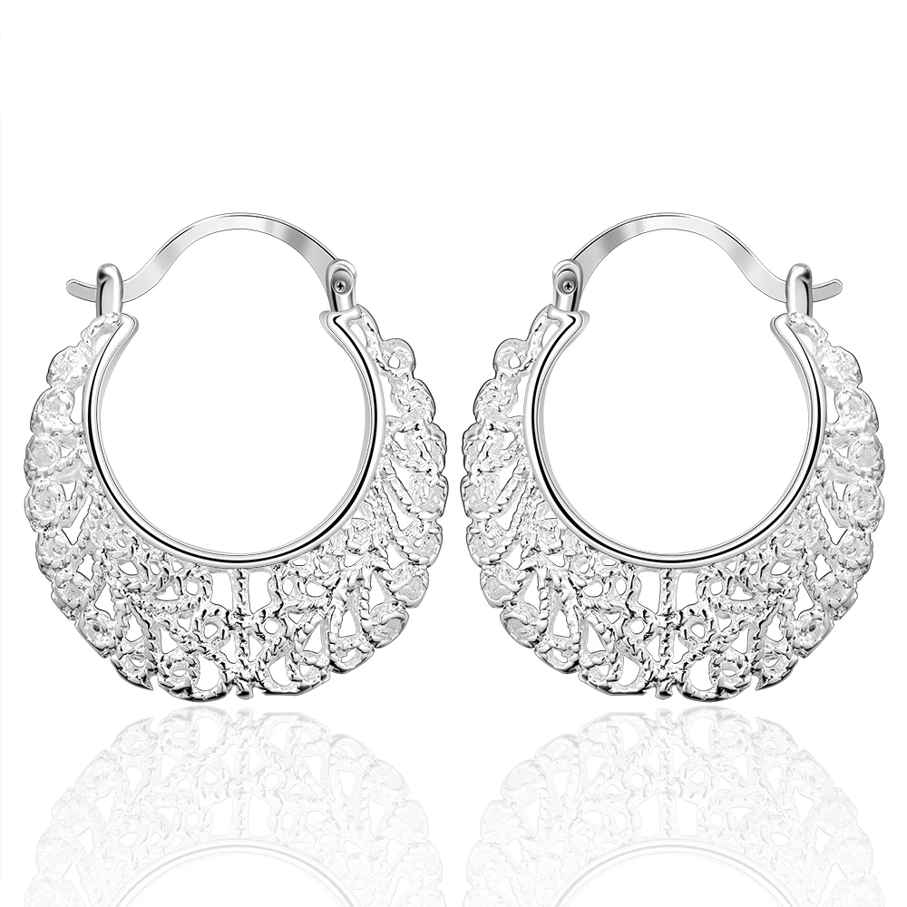 

new 925 sterling silver hollow open round circle Weave flower earring hoop hook for women girl fine fashion trendy jewerly