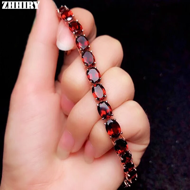 Женский браслет ZHHIRY, из серебра 925 пробы с красным гранатом|Гибкие и жесткие браслеты| | АлиЭкспресс