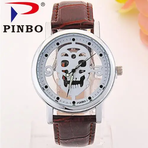 

New Brand Men Watches Skull Imitation Skeleton Watch Faux Leather Analog Quartz Watch Fashion Causal Mens Clock men watch