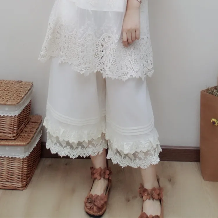 

Spring Summer Mori Girl Multi-layer Lace Leggings Female Retro Cotton Loose Elastic Waist Underpants Women Wide-legg Leggings