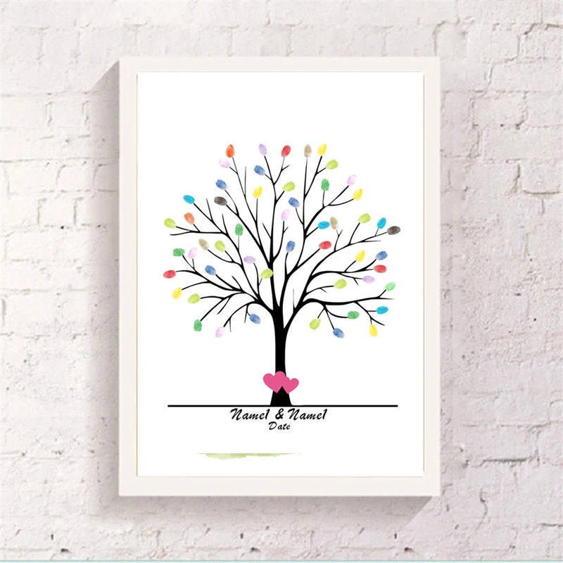Heart Tree Print Canvas Fingerprint Leaves Signature Guestbook Wedding ...