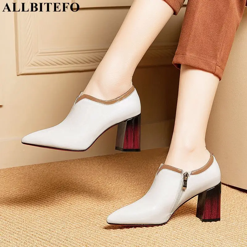 

ALLBITEFO brand natural genuine leather women high heels pointed toe girls spring fashion sexy high heel shoes heel women shoes