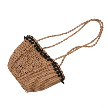 

2018 New Bohemian Beach Bag for Women Cute Handmade Straw Bags Summer Grass Handbags Drawstring Basket Bag Travel Tote