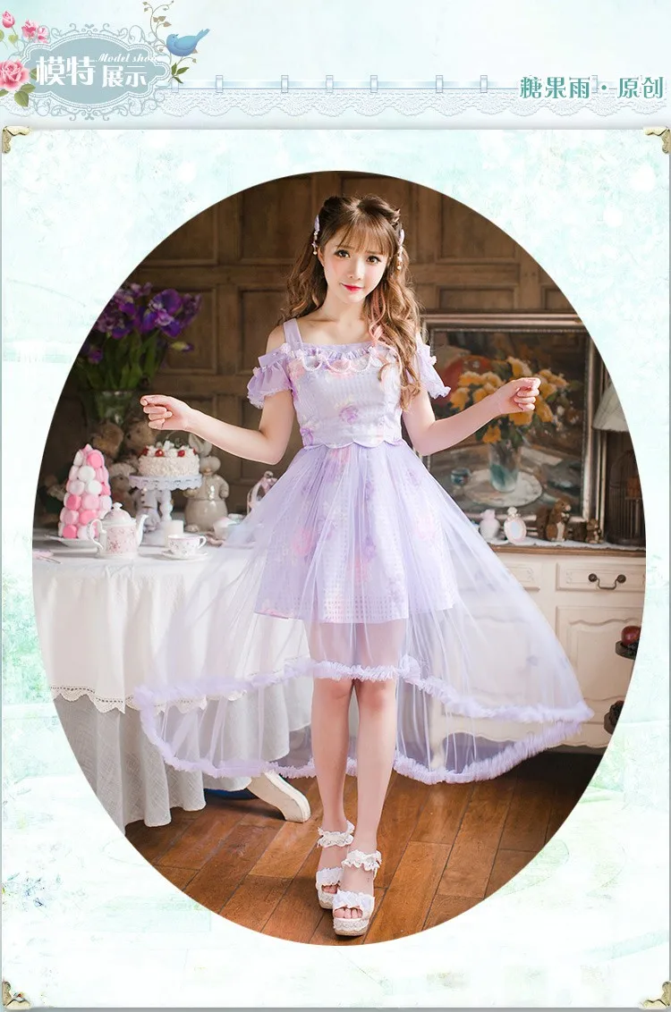 Милое платье принцессы в стиле Лолиты; яркое платье в японском стиле; летнее шифоновое платье принцессы с тонкими лямками; освежающее Сетчатое трикотажное платье; C22AB6104
