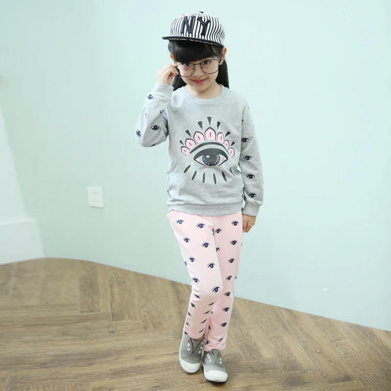 Spring Autumn Abundant Eyes Girls Children clothing set cotton sweatshirt pants 3 4 5 6 7