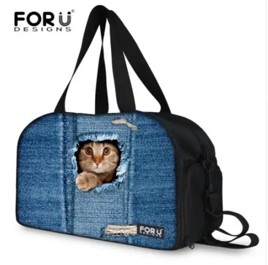 FORUDESIGNS дорожная сумка дорожная женская,дорожные сумки женские женская, Denim Кошка Женщины Вещевые Мешки, Большая Емкость Багажного Дорожная Сумка для Женщин. дамы Большая Weekender Сумки - Цвет: C3304T