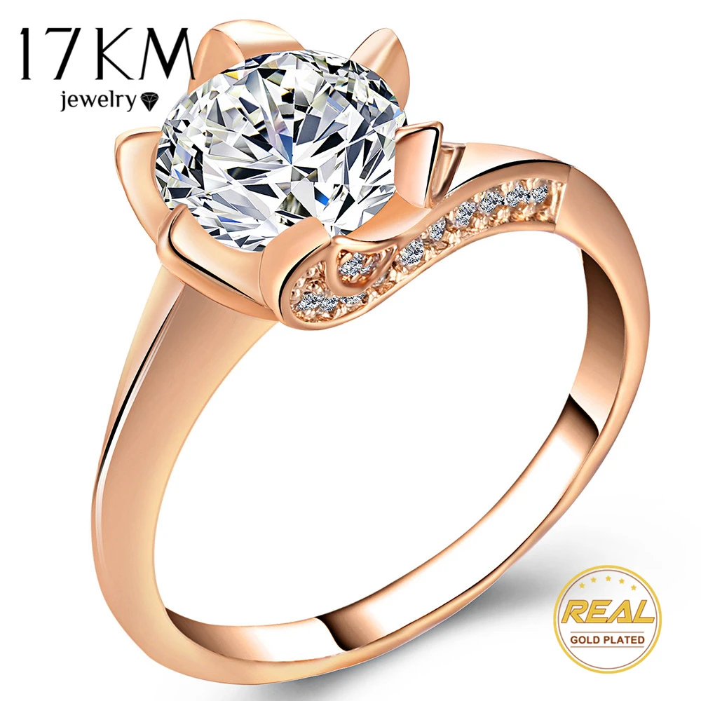 17km 女性用の大きな婚約指輪 キュービックジルコニア ピンクゴールドまたはシルバーカラー お祝いギフト Rings Aliexpress