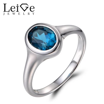 

Leige Jewelry London Blue Topaz Engagement Ring November Birthstone Solid 925 Sterling Silver Oval Cut Gemstone Solitaire Ring