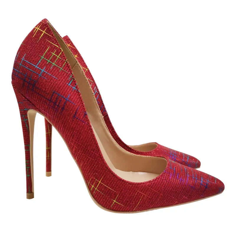 

Red sequined French high-heeled shoes, 12 cm thin heel, 10 cm small size, shallow, pointed, 100-pack sexy single shoes