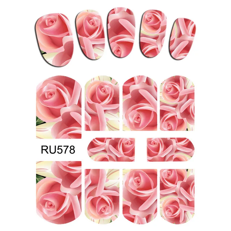 Водная наклейка для ногтей с полным покрытием цветок роза бутон розовые